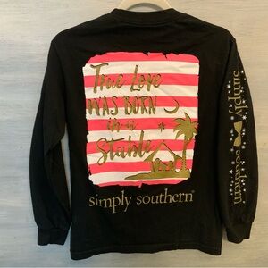 Simply Southern Black Long Sleeve Christmas Manger Scene TShirt Small GC
